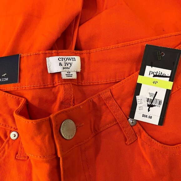 CROWN & IVY Women's Tangelo Orange 5-Pocket Pants - Size 4P - NWT $59.50 - Picture 5 of 5
